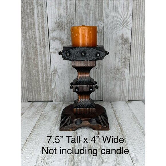 Vintage 1960s Spanish Gothic Carved Wood Candleholder - Picture 4 of 6
